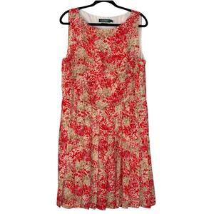 Ralph Lauren LRL Fit And Flare Dress Floral Coral Mu Pleated Chiffon Size 18